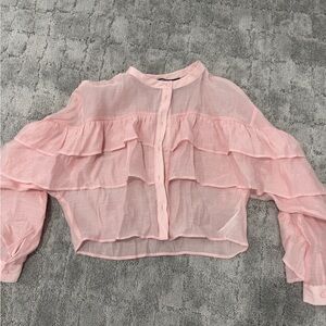 Zara Light Pink Sheer Ruffled Blouse